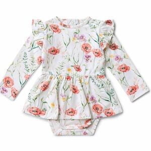 NWT! Exclusive Snuggle Hunny AUS “Meadow” L/S Bodysuit Dress (Size 3-6mo)